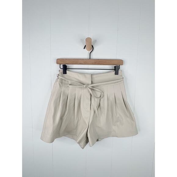 Blank NYC Faux Leather Pleated High Rise Shorts Size 26 Cream Ivory Tie Waist - Picture 2 of 10
